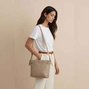 SAS Leather Pebble Shoulder Lined Key in a Bone Beige Color Mint Conditions